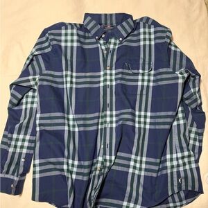 Vineyard vines Men's Blue and Green Plaid Flannel Shirt
